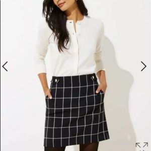 NWT LOFT 4 windowpane button tab waist shift skirt